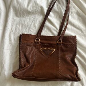 Prada Brown Leather Antic Whip Stitch Tote